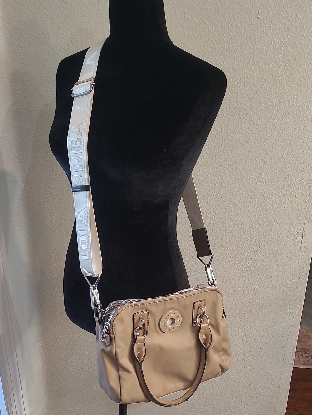 Lola Bimbay Beige Crossbody Satchel with Adjustable Strap